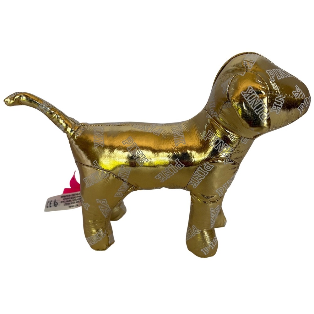 Victoria's Secret PINK Plush Dog Mascot Metallic Gold Logo Print Collectible